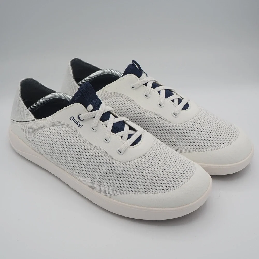 OluKai Moku Pae Bright White/Pacifica Breathable Boat Shoes Men's 11 Slip On